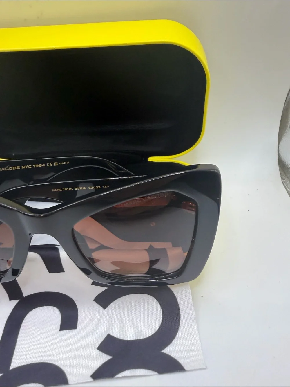 Marc Jacobs Glossy Black Square Sunglasses with Brown Gradient Lenses